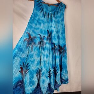 *Vintage* Blue Tie-Dye Palm Tree Dress Size Large